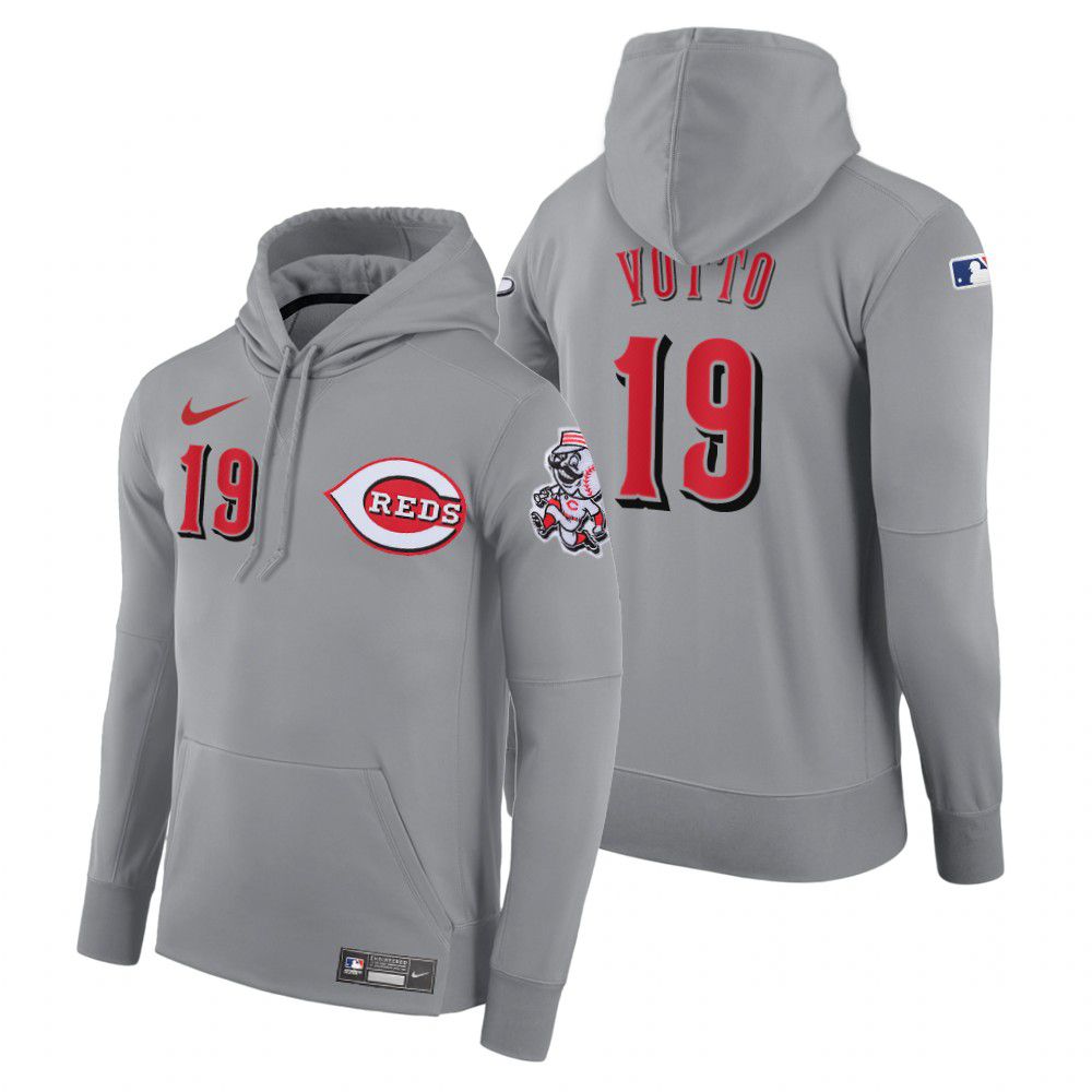 Men Cincinnati Reds 19 Votto gray road hoodie 2021 MLB Nike Jerseys